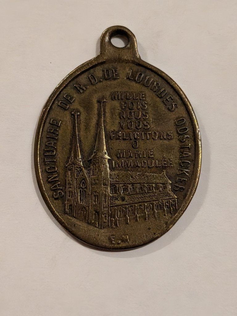 Zeldzame antieke medaille OLV van Oostakker - Lourdes, Antiek en Kunst, Ophalen