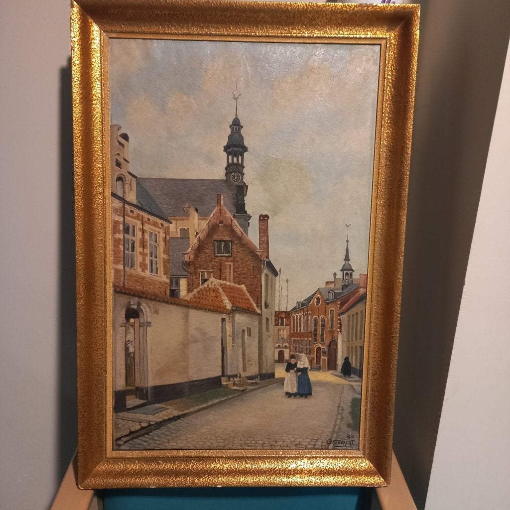 Schilderij G. Gevaert 1913, Enlèvement, Encadré, Paysage urbain / rural