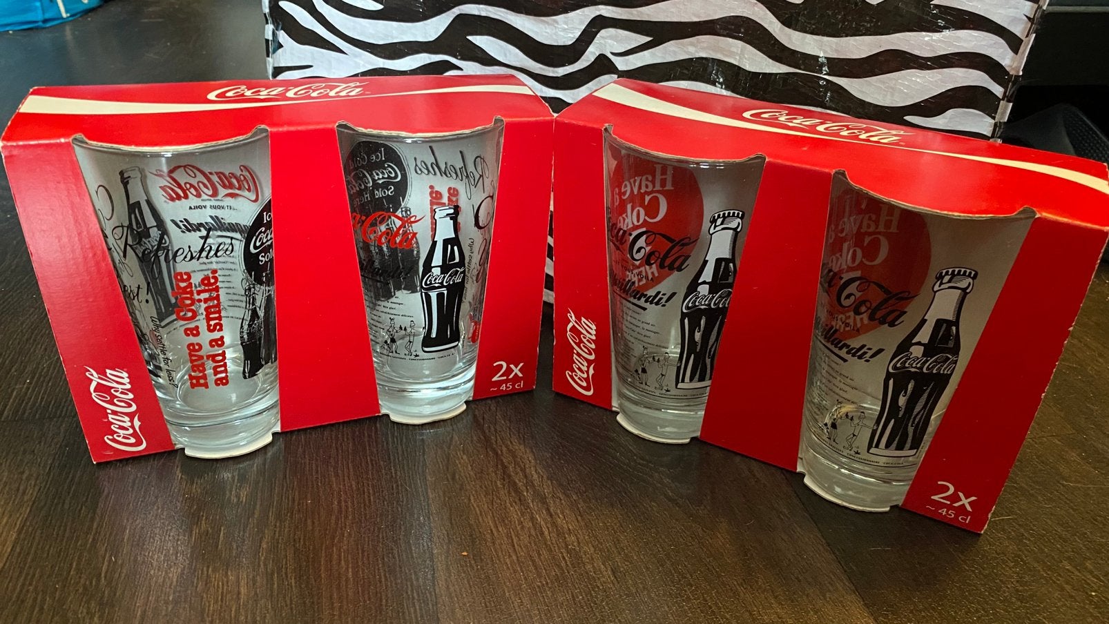 4 nieuwe Coca-Cola Heritage-glazen van 45 cl, Verzamelen, Ophalen, Nieuw