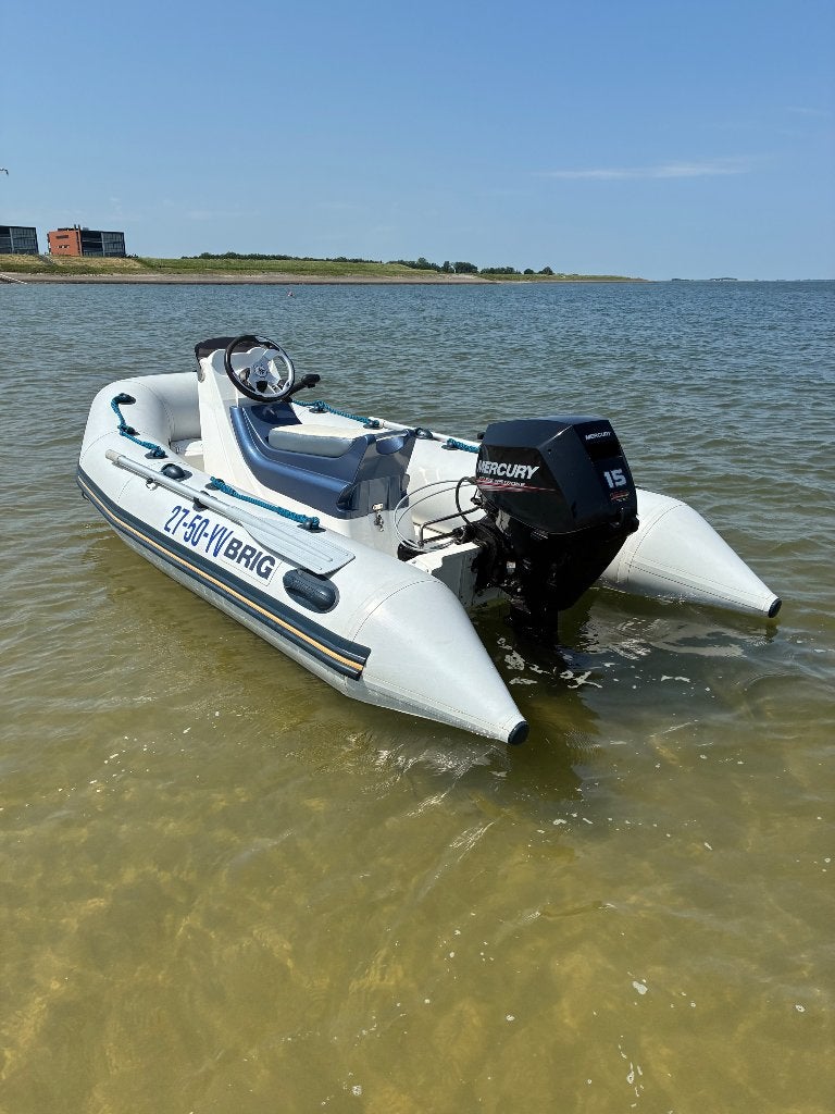 Brig 330 + 15 pk mercury en kalf trailer, Sports nautiques & Bateaux, Canots pneumatiques, Pagaies, Brig, Enlèvement, Moteur hors-bord