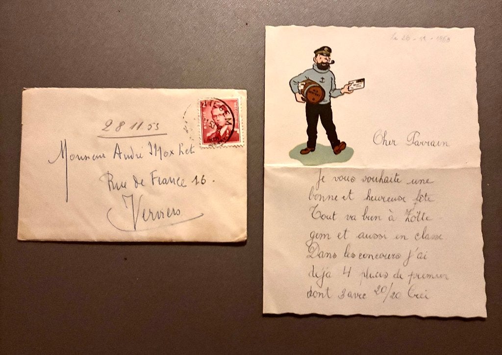 Lettre ancienne Tintin/ Capitaine Haddock Belgique 1953, Collections, Enlèvement ou Envoi, Tintin, Utilisé