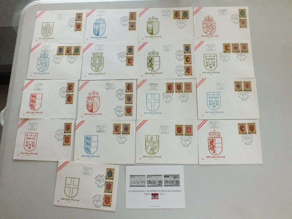 Oostenrijk 1000 jaar verzameling op 17 omslagen, Ophalen of Verzenden, Gestempeld, Koningshuis