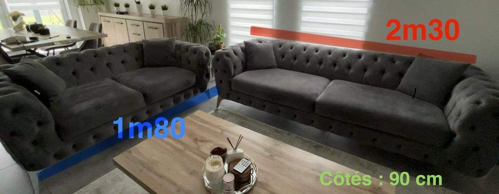 2 canapés chesterfield gris foncé, Enlèvement, Comme neuf