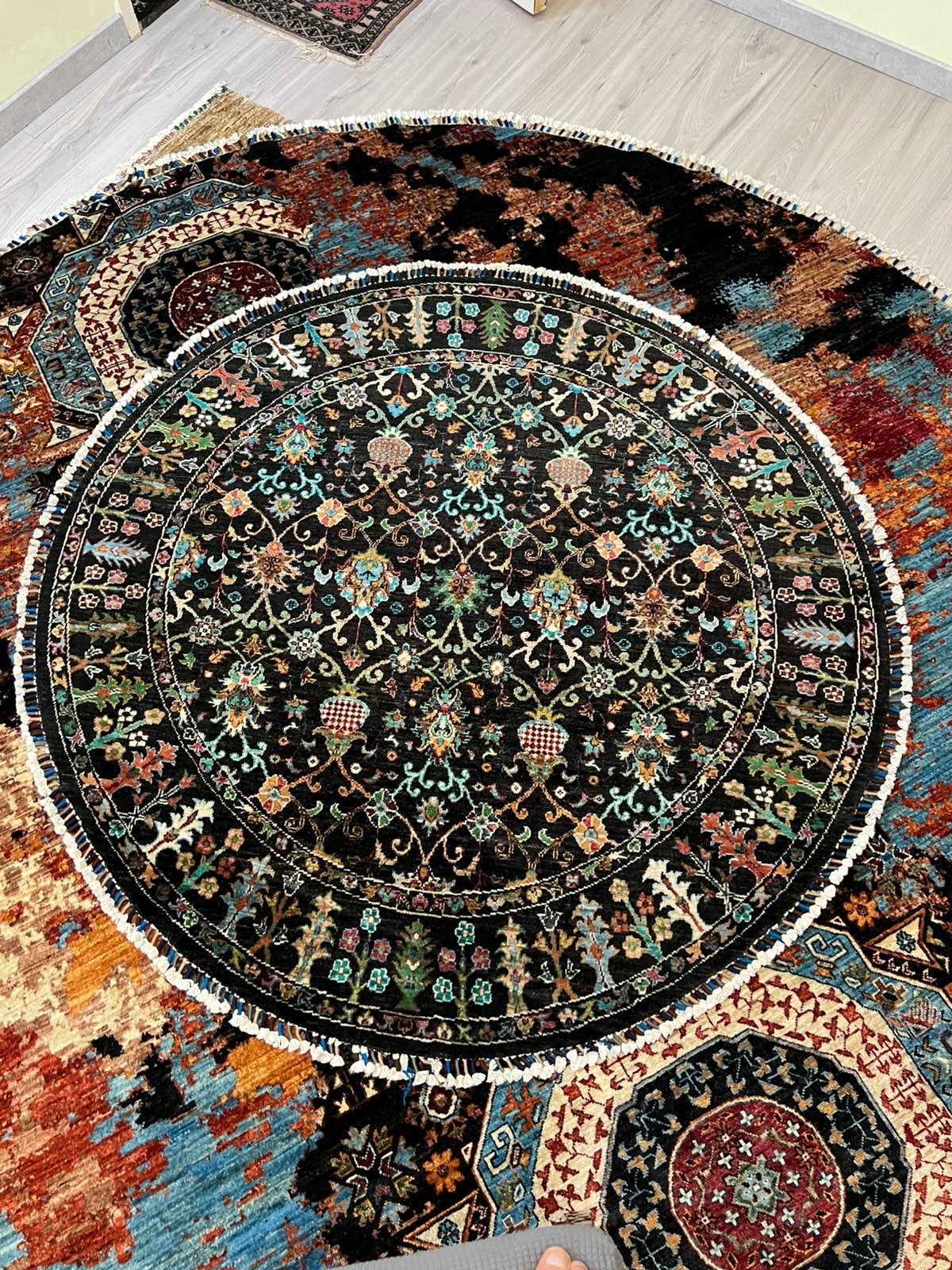 Rond Hande tapijten uit Afghanistan, 100% wol,, Huis en Inrichting, Stoffering | Tapijten en Vloerkleden, Ophalen of Verzenden
