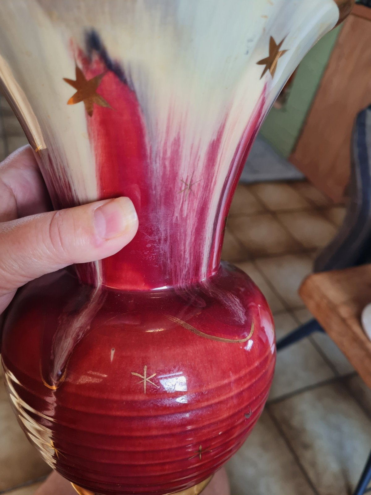 Vintage vaas seleniumrode Uebelacker Keramik (model 22, Antiek en Kunst, Ophalen of Verzenden