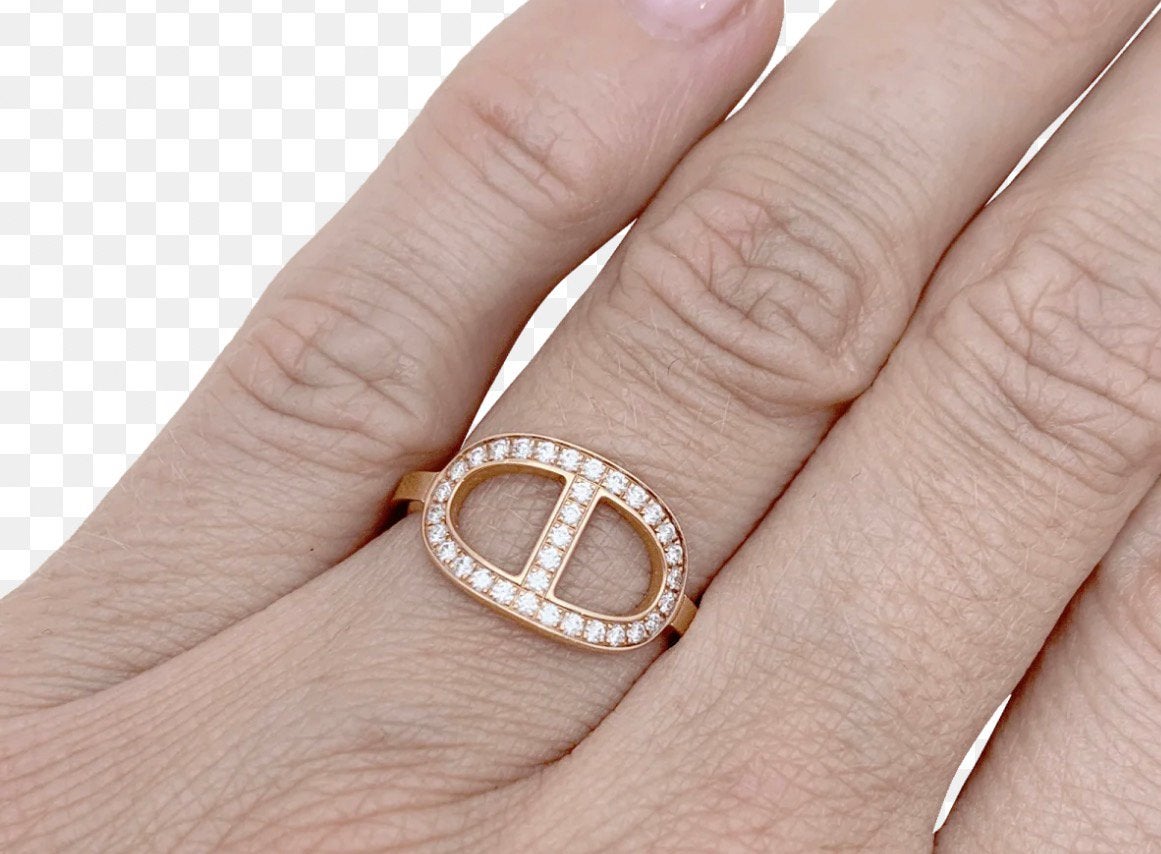 Ring Hermès contour pavé 0,21 crt maat 56 Nieuw gepolijst, Ophalen, Zo goed als nieuw