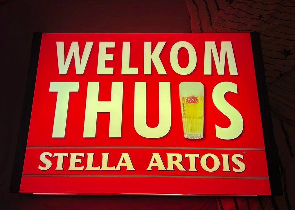 Lichtreclame Stella Artois 67 cm breed, 47 cm hoog, Ophalen, Gebruikt