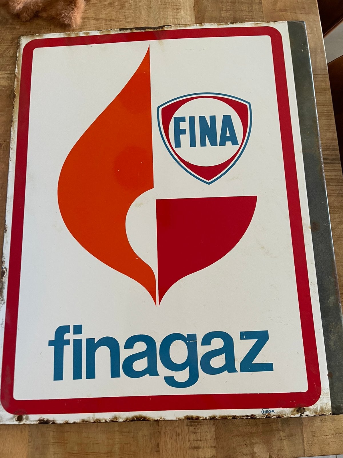 Oud emailbord Fina, Ophalen of Verzenden, Gebruikt, Reclamebord