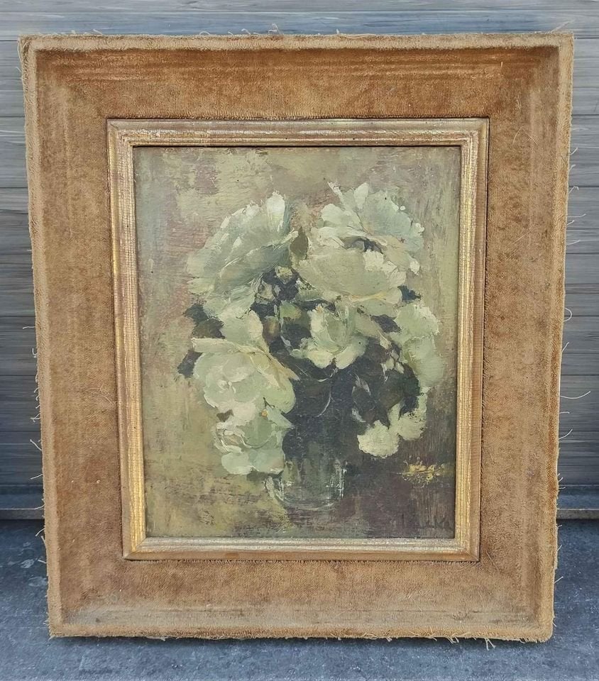 Huile sur panneau fleurs signe edouard lucke, Antiquités & Art, Art | Peinture | Classique, Enlèvement ou Envoi, Fleurs, Panneau