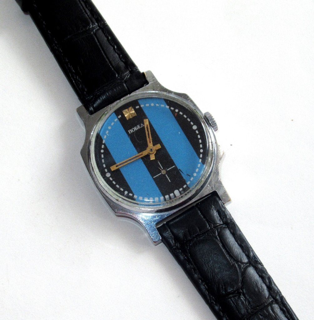 POBEDA vintage Inter Milan mechanisch herenhorloge van '80., Ophalen of Verzenden