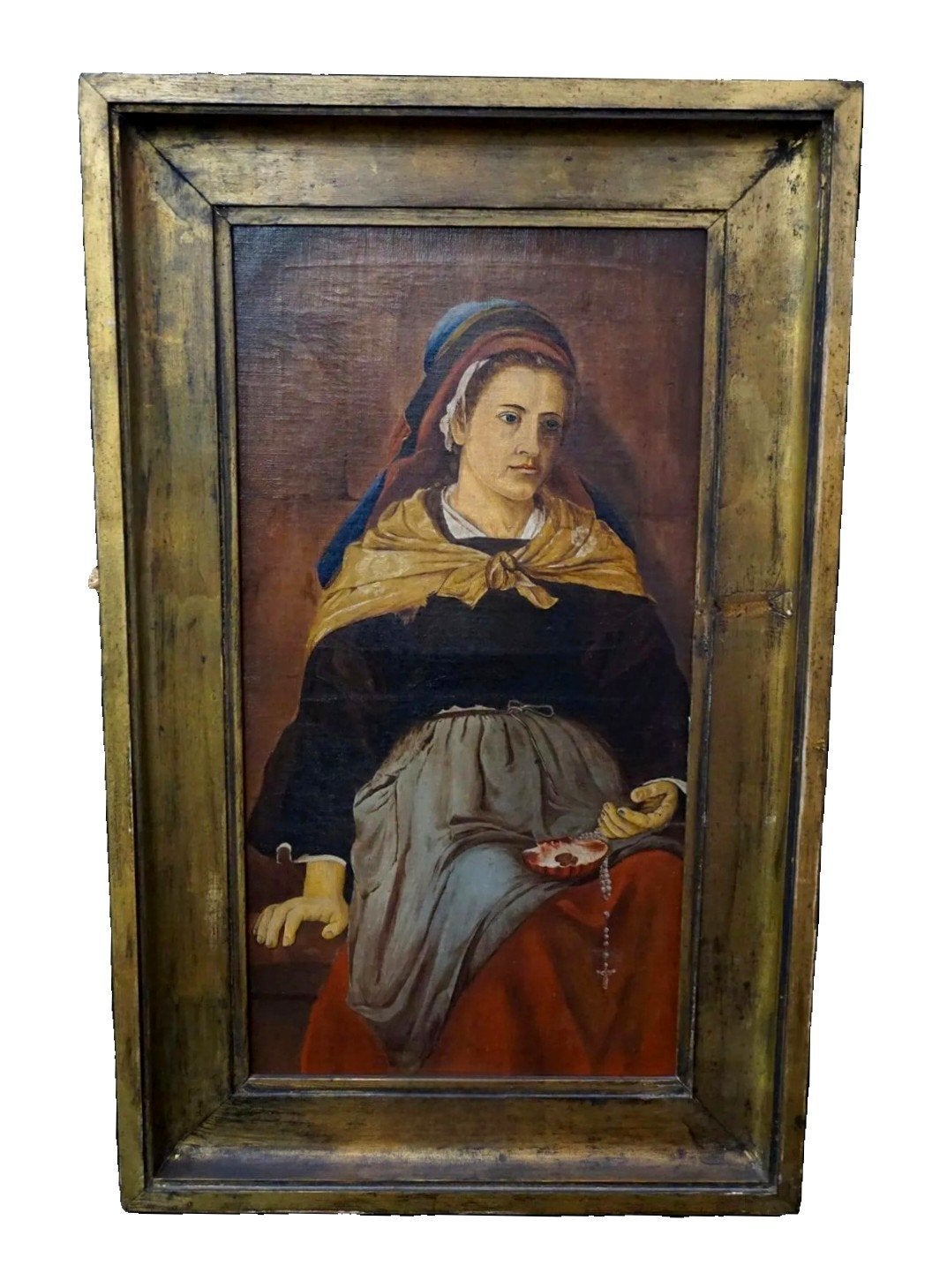 Schilderij 19e " De Bedelvrouw ", Ophalen of Verzenden, Olieverf, Doek