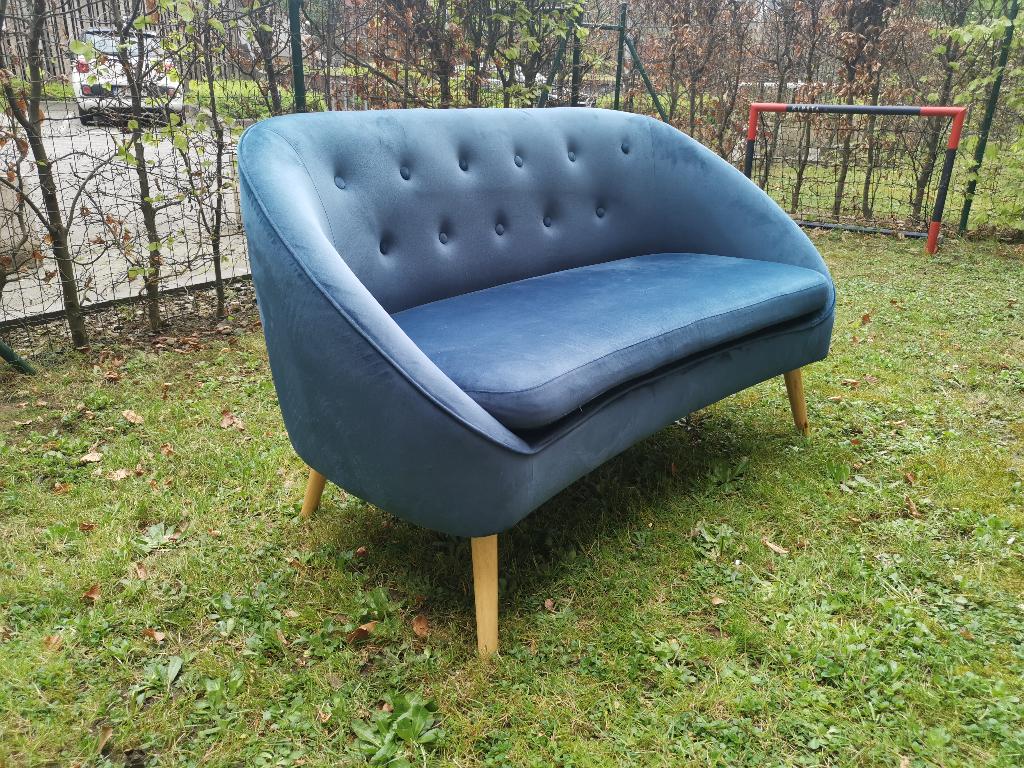 Canapé banquette en velours bleu, Maison & Meubles, Canapés | Salons, 75 à 100 cm, Moins de 150 cm, Banc droit, Comme neuf