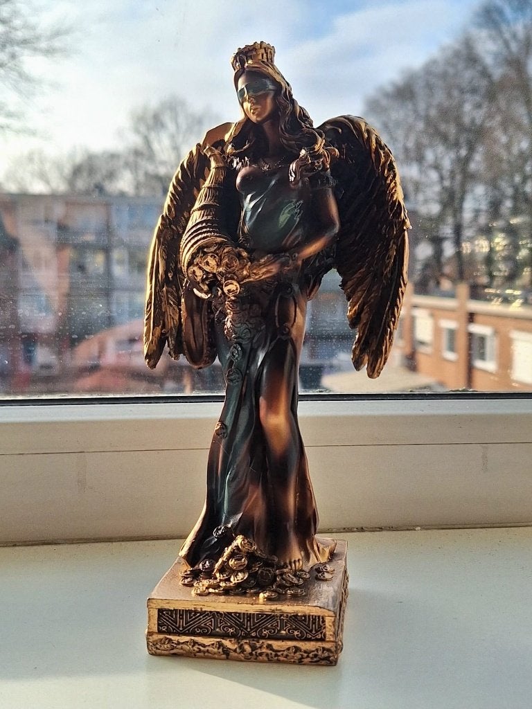 Prachtig bronzen beeld van engel met hoorn des overvloeds, Ophalen of Verzenden, Beeld