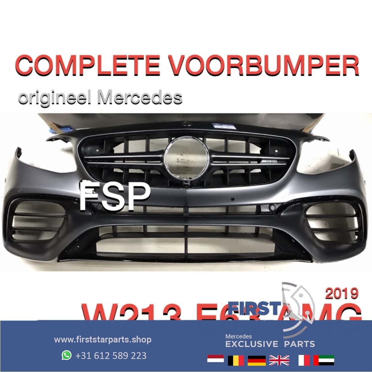 W213 E63 AMG Voorbumper COMPLEET Mercedes 2020 bumper origin, Gebruikt, -, Voor, Ophalen of Verzenden