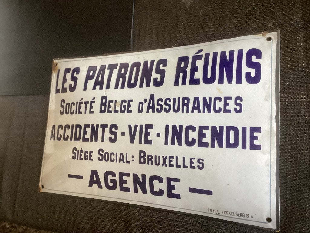 Prachtige emailleplaat - Les Patrons Reunis Societe Belge, Ophalen of Verzenden