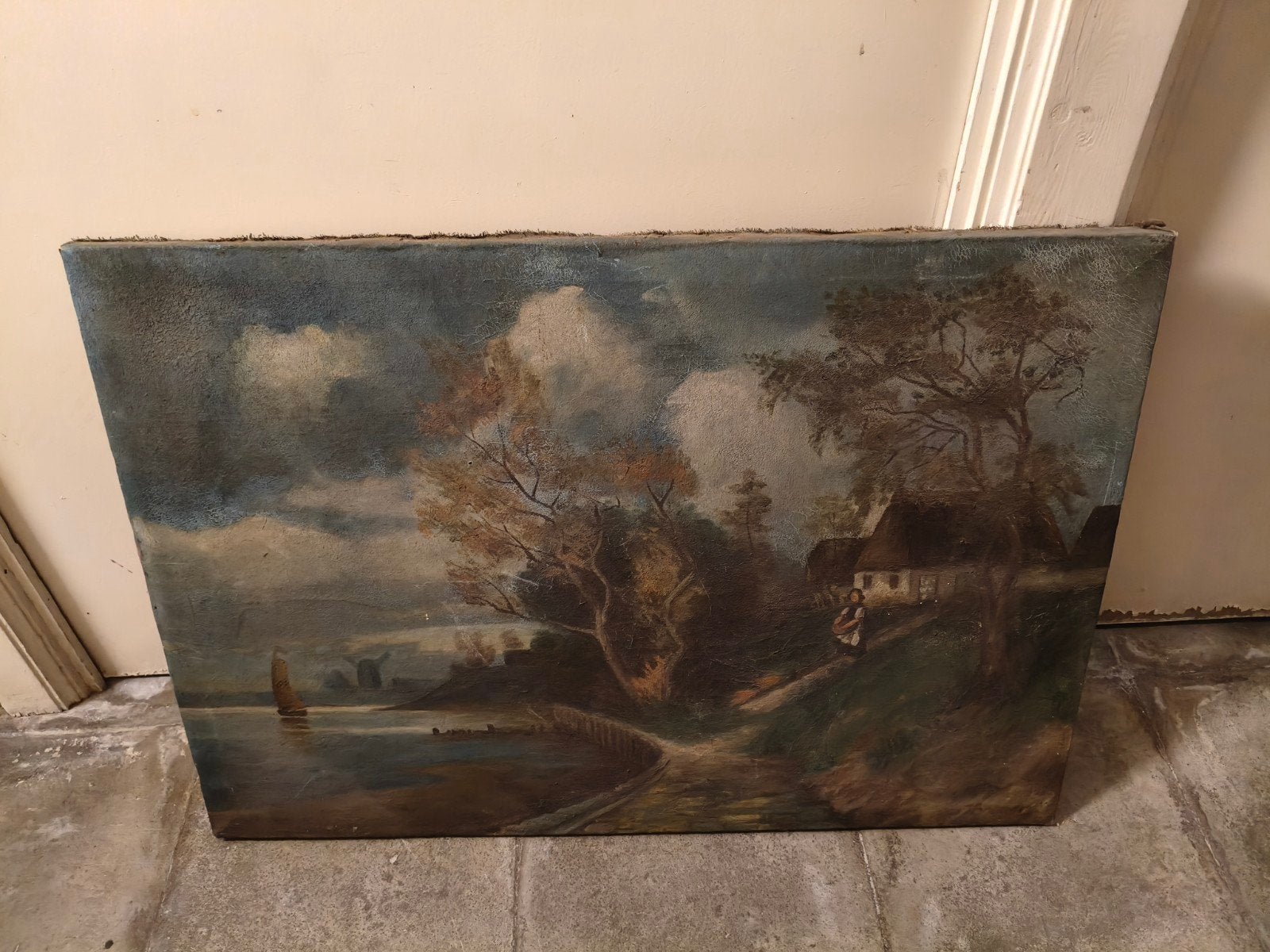 Antiek olieverfschilderij riviergezicht, Ophalen