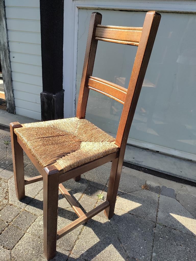 11 massief eiken stoelen met biezen zitting, Klassiek, Brun, Enlèvement, Osier ou Rotin