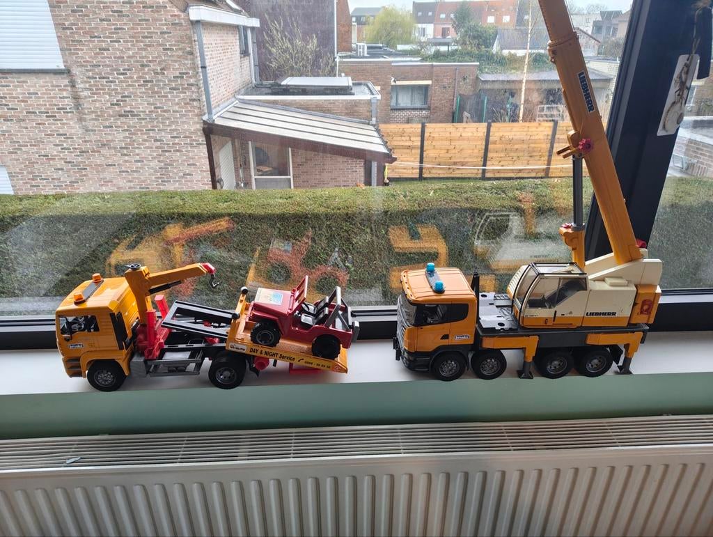 Grote (1:16!) Bruder MAN Takelwagen + Scania Kraanwagen, Kinderen en Baby's, Speelgoed |Speelgoedvoertuigen, Ophalen, Gebruikt