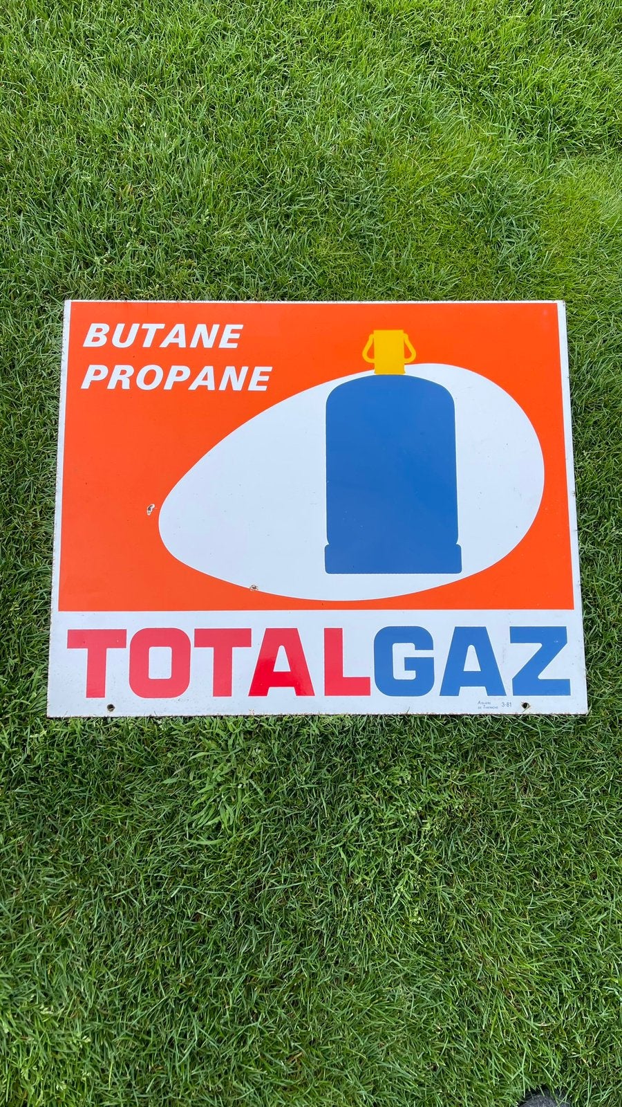 Plaque émaillée, double face, gaz total., Enlèvement ou Envoi, Utilisé, Panneau publicitaire
