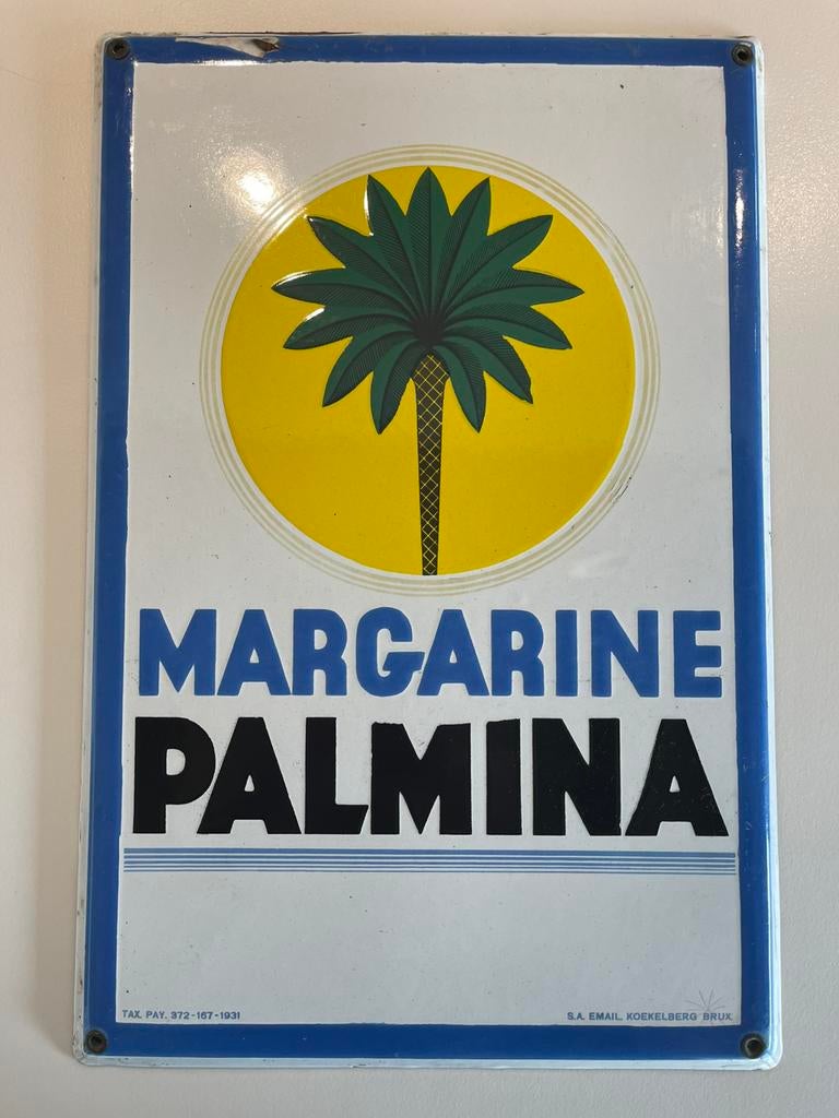 Plaque émaillée Margarine Palmina 1931 Email Koekelberg, Ophalen of Verzenden, Zo goed als nieuw