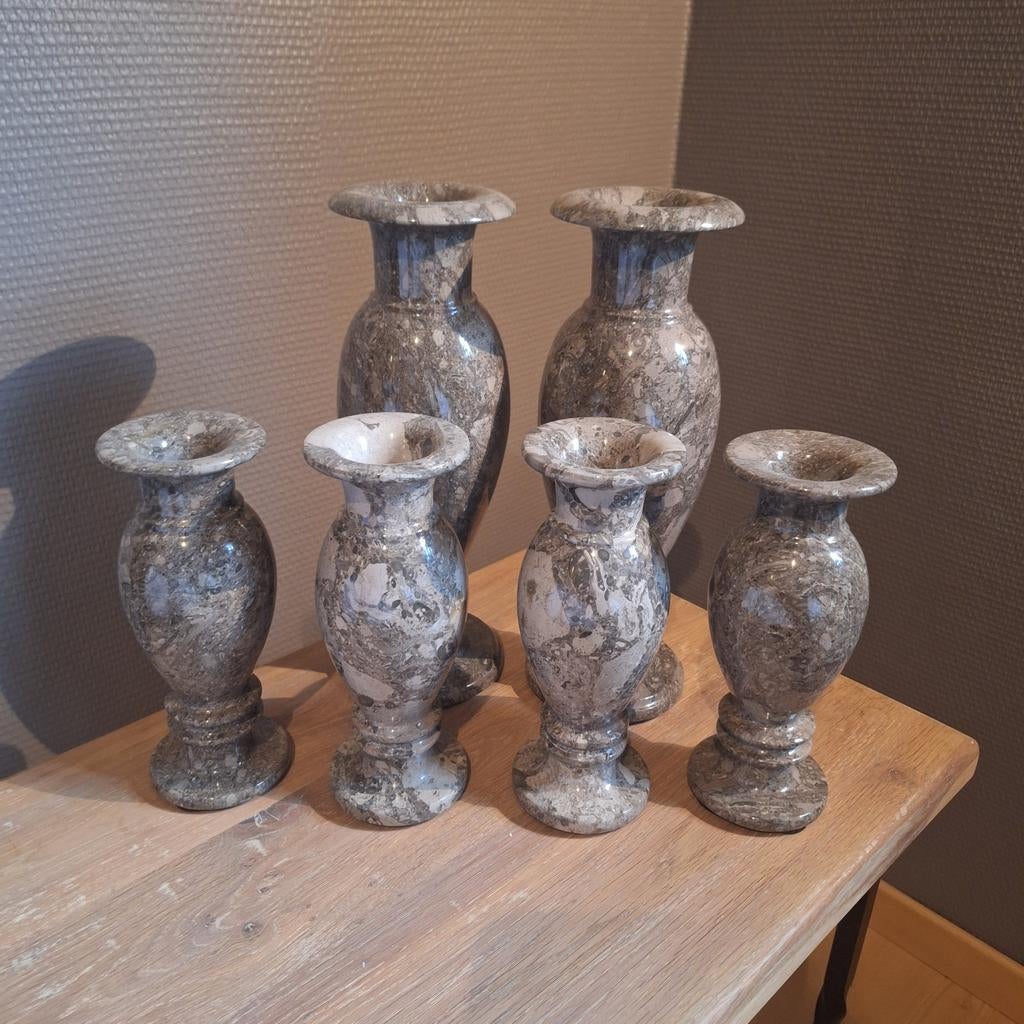 Set van 6 natuurstenen vaasjes – marmerlook – decoratie, Antiek en Kunst, Ophalen