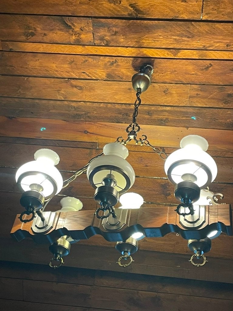 Luminaire 6 lampes, Maison & Meubles, Campagne, Enlèvement, Utilisé, Bois