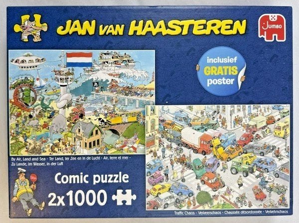 Jan van Haasteren Puzzel 2x1000 Verkeerschaos en Ter Land te, Verzenden, 500 t/m 1500 stukjes, Zo goed als nieuw, Legpuzzel