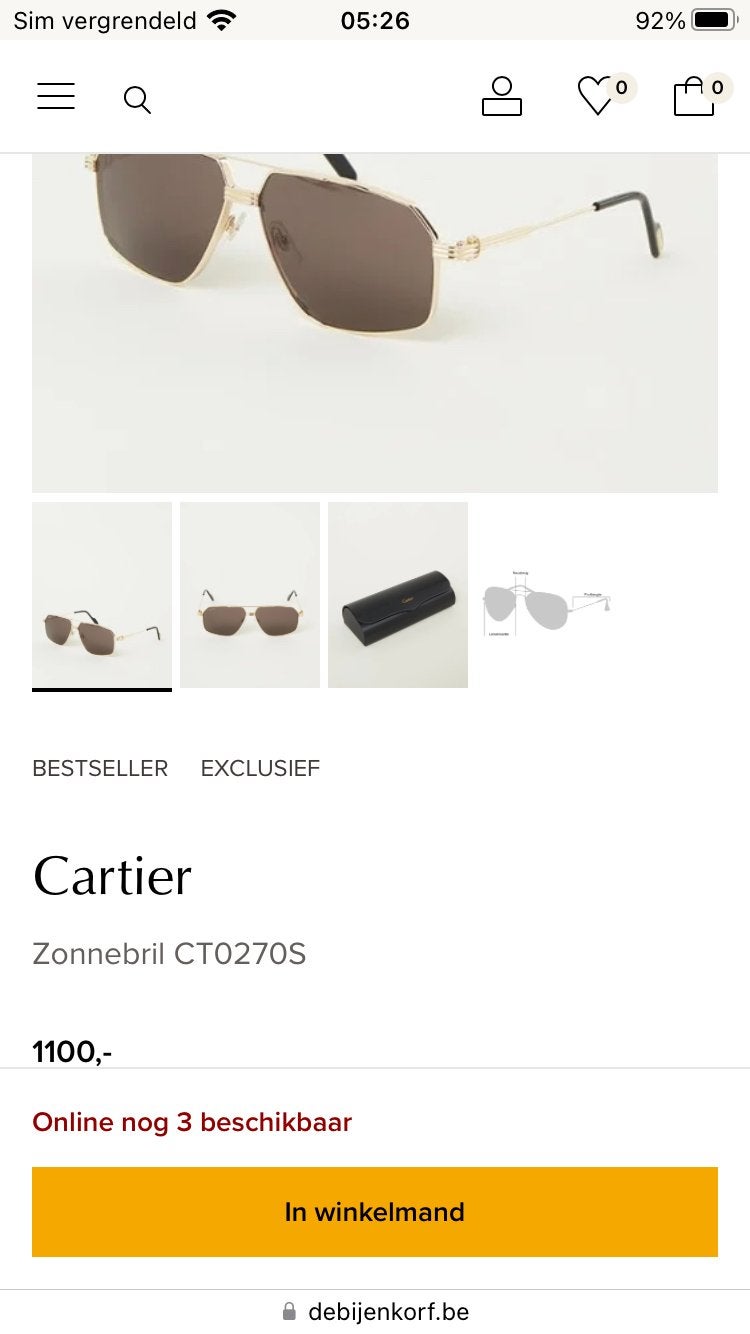 Cartier zonnen bril piloot unisex, Handtassen en Accessoires, Zonnebrillen en Brillen | Heren, Ophalen, Zo goed als nieuw, Bril