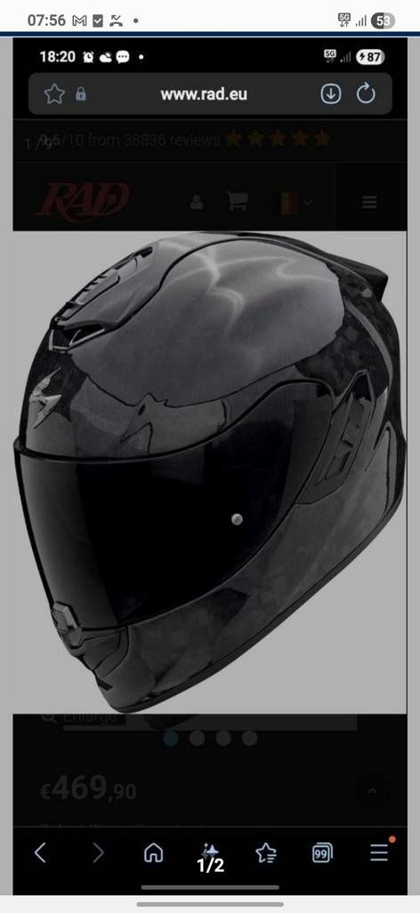 Scorpion exo 1400 carbon fibre onyx, Motoren, Ophalen, Nieuw met kaartje, L, Integraalhelm