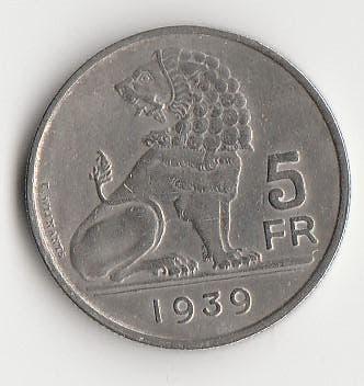 5 FRANCS- Léopold III BELGIQUE BELGIQUE 1939, Enlèvement, Autre, Monnaie en vrac