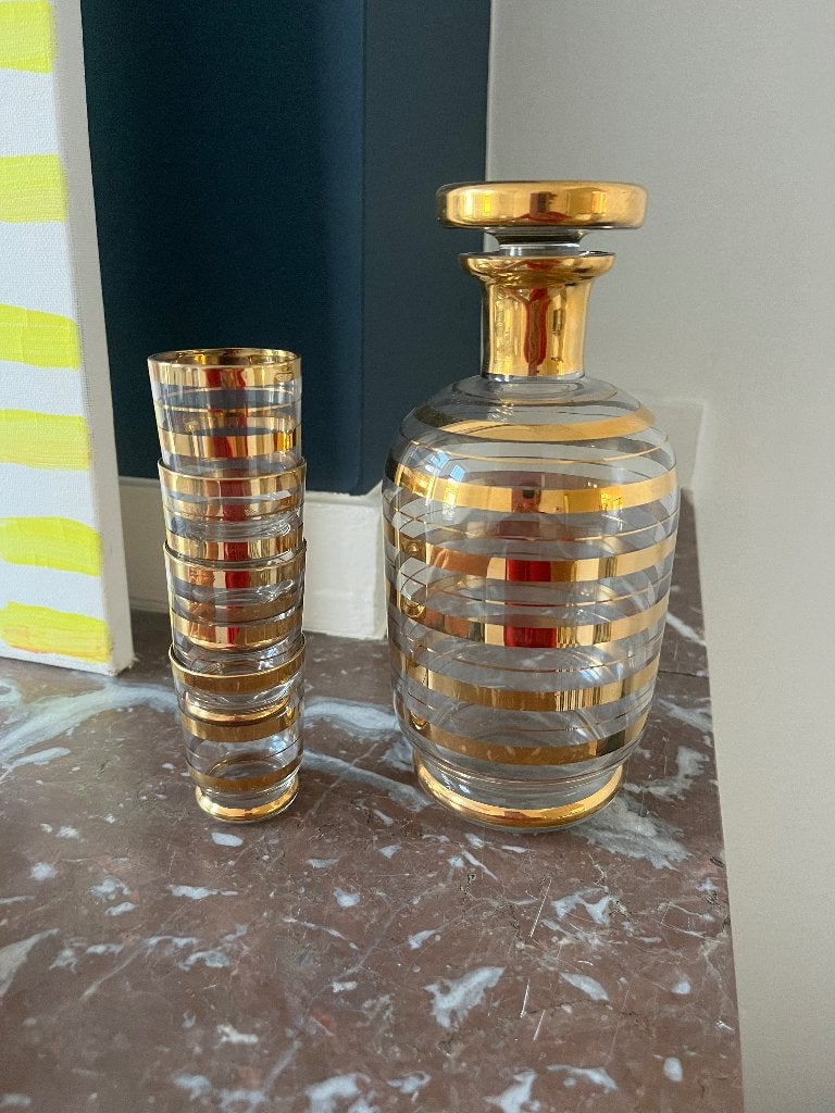 Oude drankfles met shotglazen, Ophalen, Gebruikt