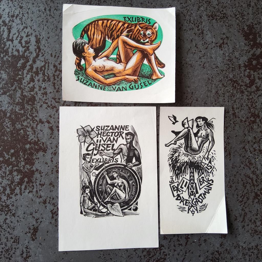 3 exlibrissen van Frank-Ivo Van Damme, 1950 - 1999, Mythologie, 15 cm, 11 cm