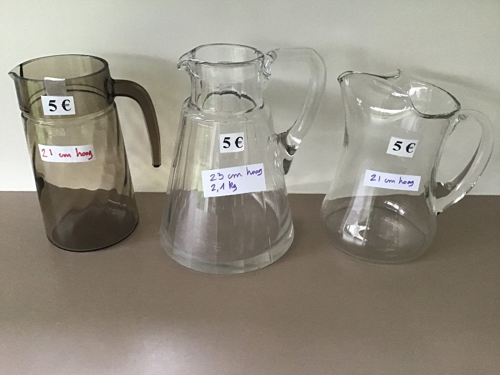 7 carafes en verre pour seulement 5 euros chacune, Maison & Meubles, Enlèvement ou Envoi, Comme neuf, Verre