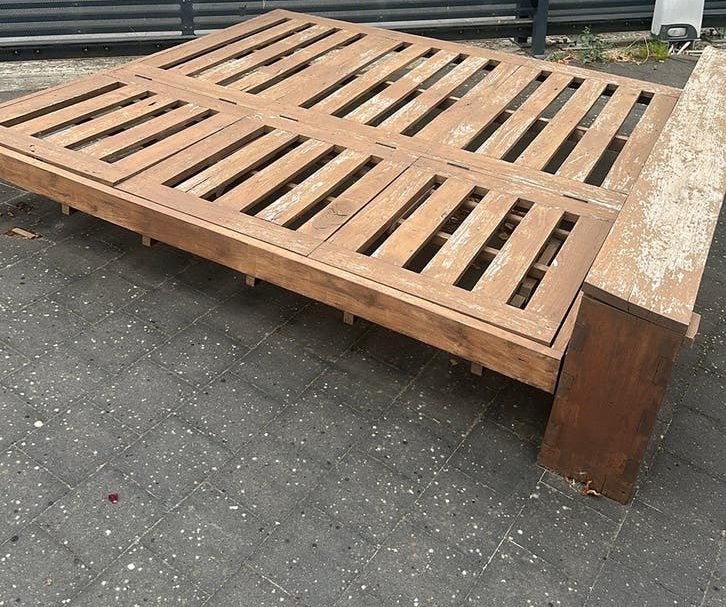 Massief houten bed van 200x200, Enlèvement, Utilisé