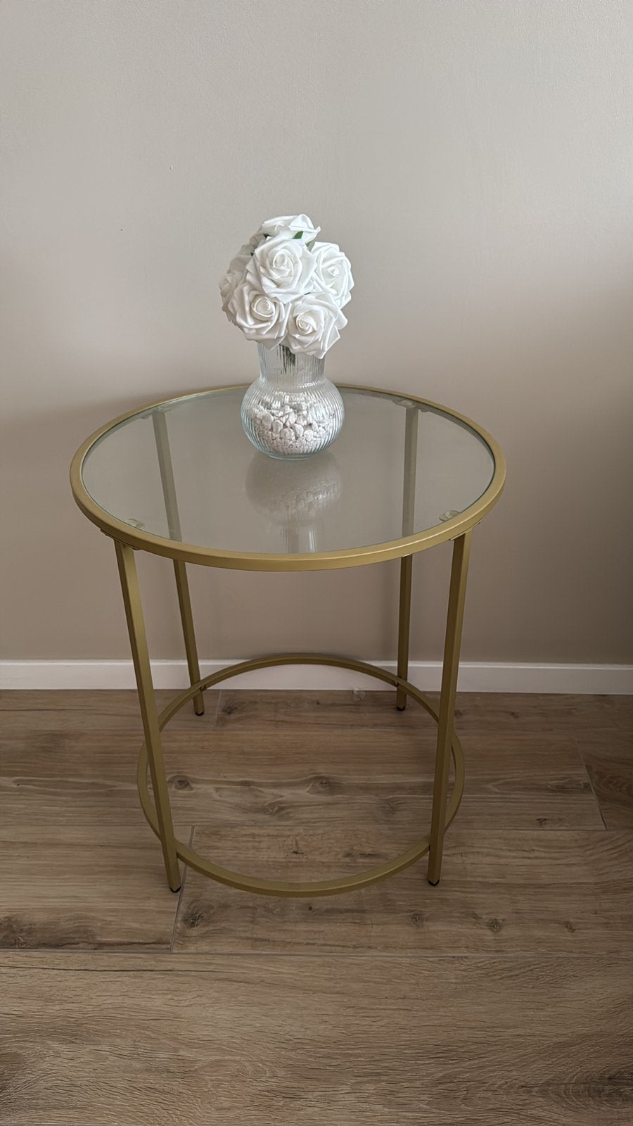 Table d'appoint en verre/or, Maison & Meubles, Enlèvement, Comme neuf, Verre
