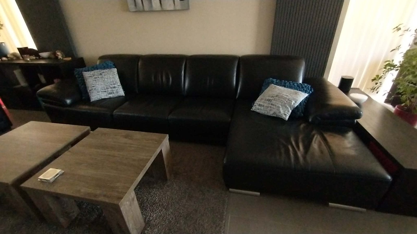 Lederen zetel met longchair, Ophalen, Gebruikt, Overige maten, Leer