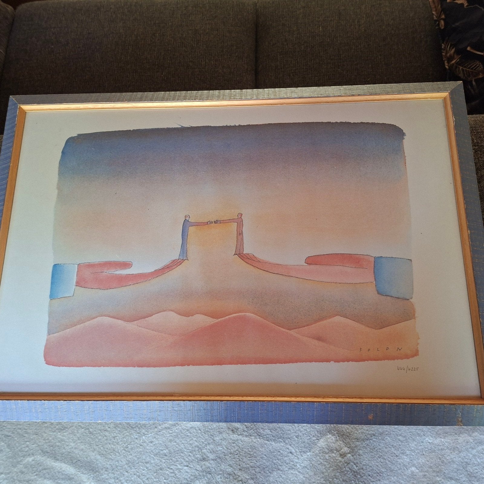 Jean Michel Folon de ontmoeting, Antiek en Kunst, Kunst | Etsen en Gravures, Dagelijks leven, 65 cm, Lithografie, 1950 - 1999
