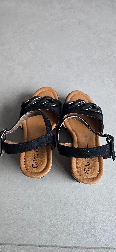 Sandales compensées noires Lady Glam – T37, Autre, Enlèvement ou Envoi, Autres types, Porté
