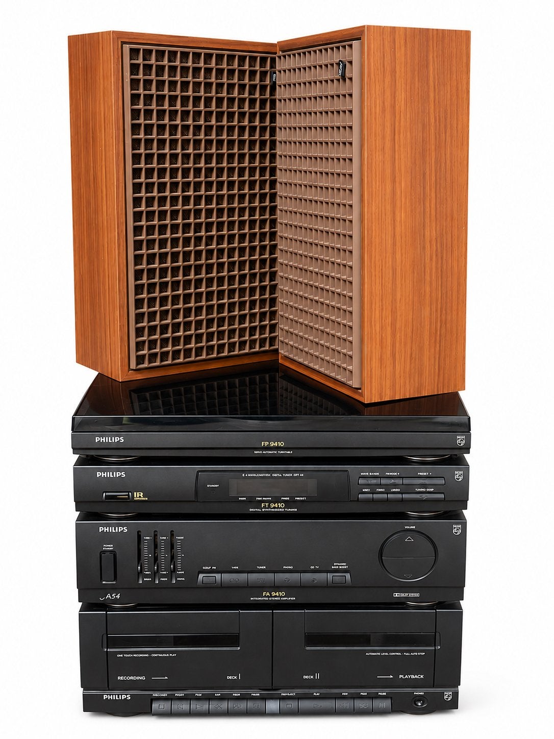 Philips HiFi Set met houten luidsprekers – vintage topper, Ophalen, Gebruikt, Cassettedeck, Philips