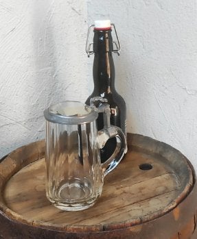 Chope à bière vintage en verre taillé & couvercle étain, Antiquités & Art, Enlèvement ou Envoi