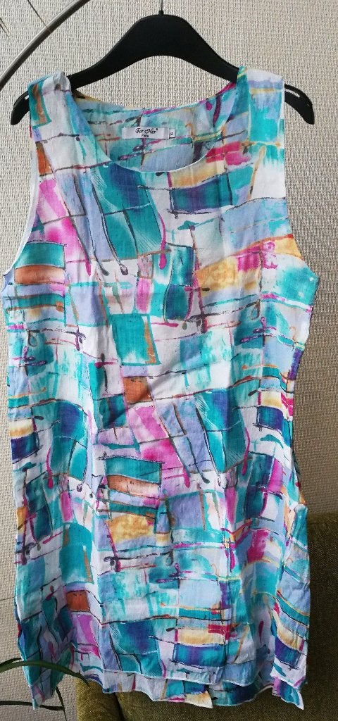 Zomerjurk in laagjes en pastelkleuren. Jurk Mt XL (L)., Taille 46/48 (XL) ou plus grande, Enlèvement ou Envoi, Comme neuf, Bleu