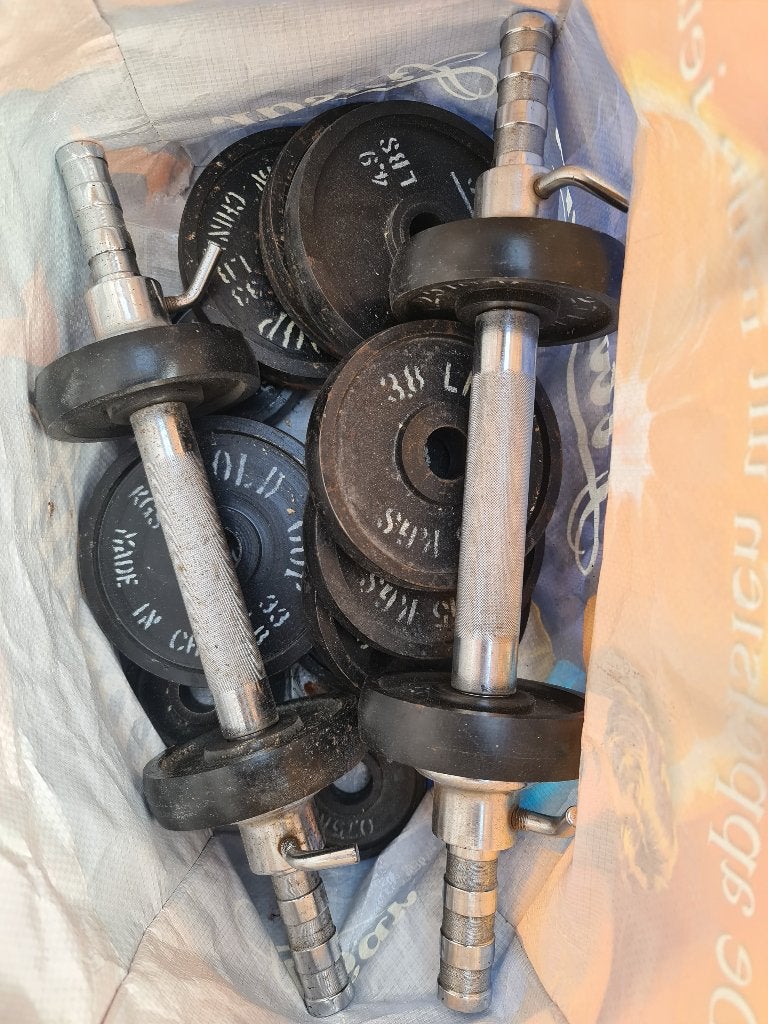 halters, dumbbell, gewichten: 30kg aan gewichten, Kinderen en Baby's, Speelgoed | Houten speelgoed, Zo goed als nieuw, Ophalen