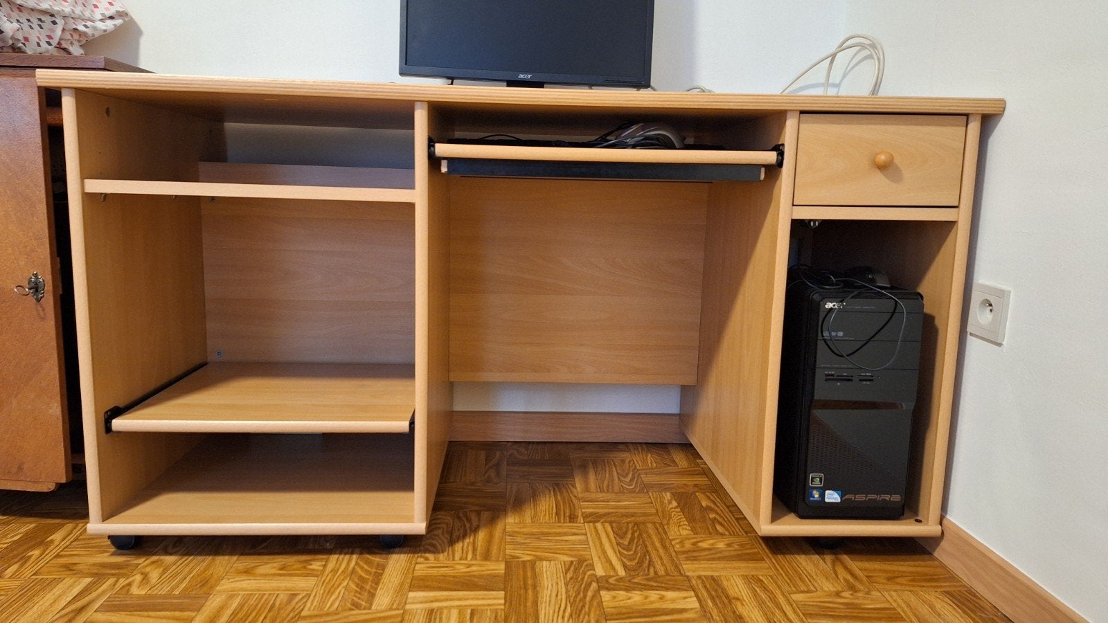 Bureau met lades in beukenkleur - computermeubel, Ophalen, Gebruikt, 70 tot 120 cm, 120 tot 170 cm