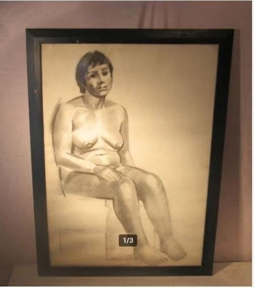 Beau dessin « Femme nue assise » - signé, Antiquités & Art, Enlèvement ou Envoi