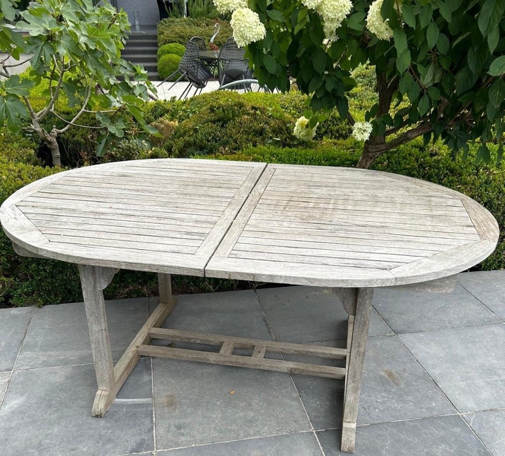 Teak tuintafel uittrekbaar, Jardin & Terrasse, Tables de jardin, Enlèvement, Utilisé, Ovale, Bois de teck