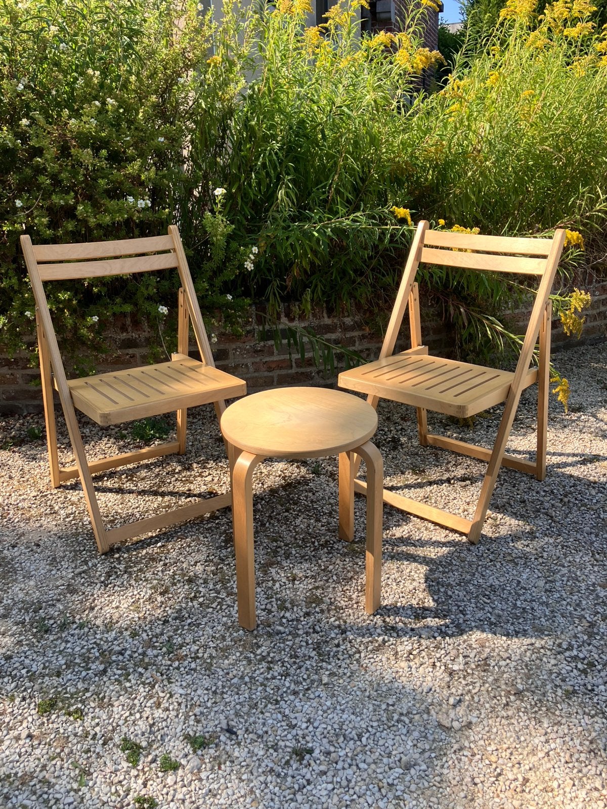 Vintage set van 2 klapstoelen en IKEA Frosta kruk, Ophalen, Gebruikt, Hout, Inklapbaar