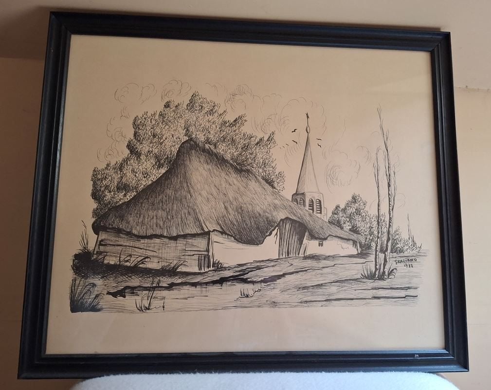 schilderij, Antiek en Kunst, Tekening, Klassiek, Ophalen, Achter glas
