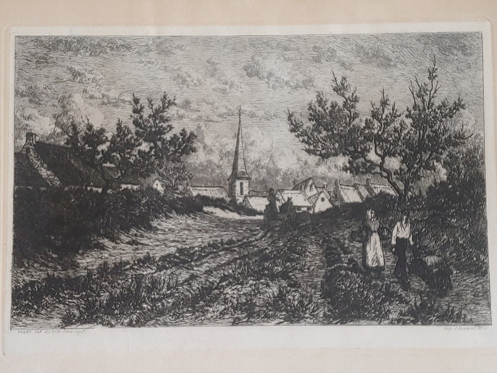 Zeldzame ets Franz Van Kuyck ca.1860 met originele lijst, Antiquités & Art, Art | Eaux-fortes & Gravures, Eau-forte, 1800 - 1899