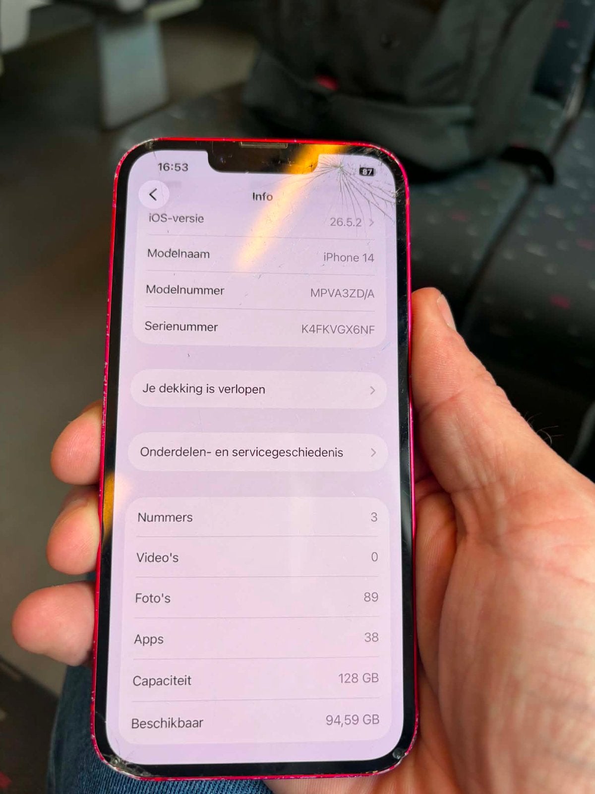 Iphone 14, Rouge, 94 %, 128 GB, Enlèvement