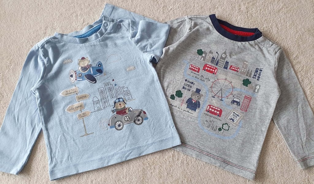 Lot de 2 t-shirts gris/bleu ciel - T80 - BabyClub - NEUF, Kinderen en Baby's, Ophalen, Nieuw, Baby Club, Jongetje